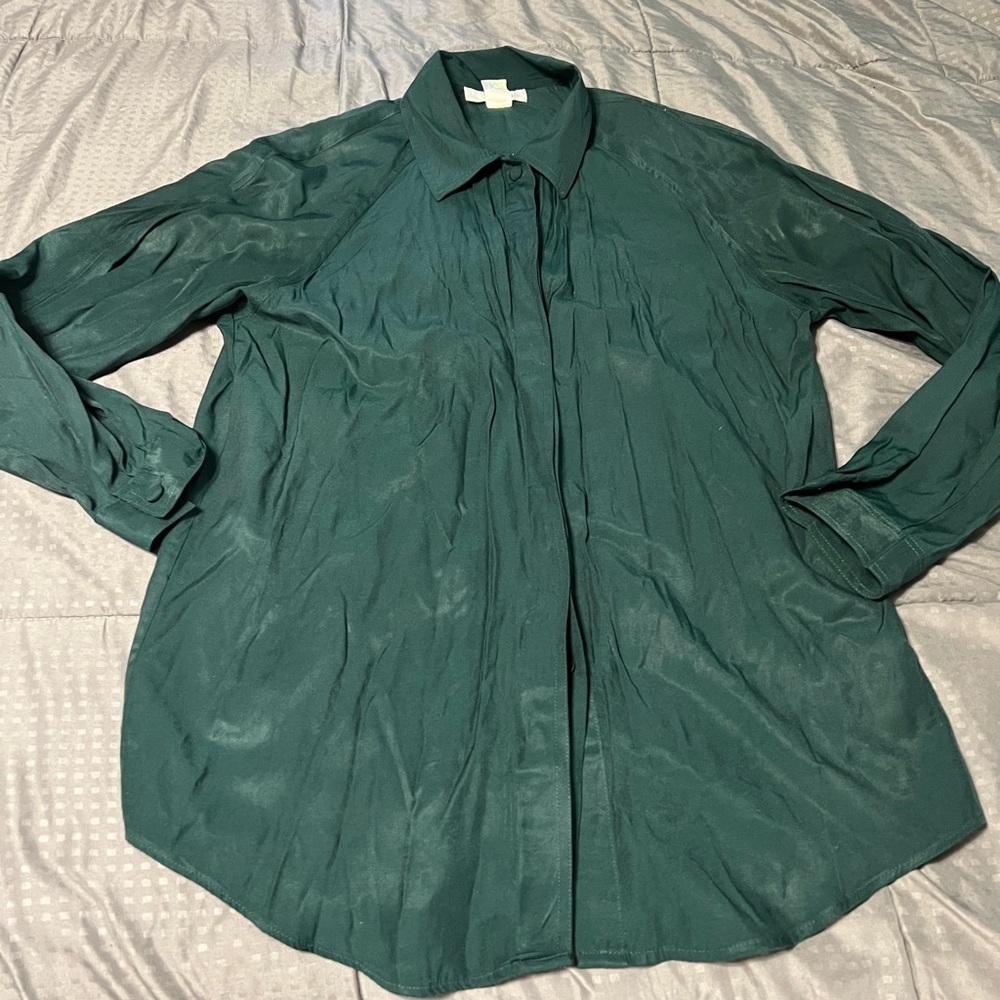 chrysantheme blouse green Button Down Shirt Long Sleeve vintage medium